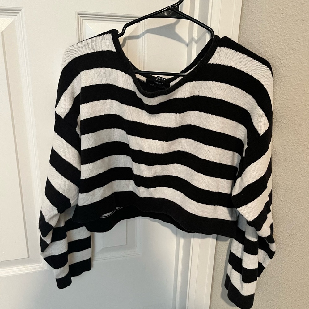 Black and White Striped Women's Top